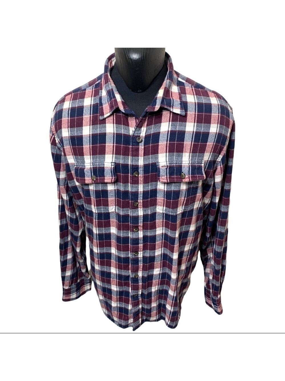 vintage Flannels Old Navy Burgundy Blue White Comfy Plaid 100% Cotton Shirt XXL